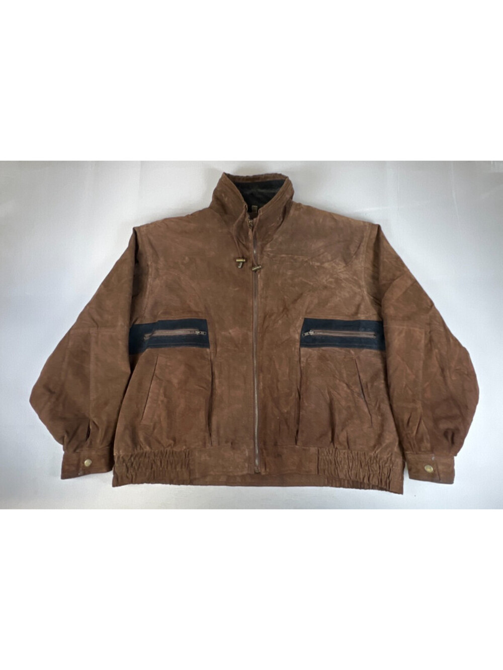 Vintage Ash Creek Trading Men 3X Brown Suede Leather Full Zip Bomber Jacket